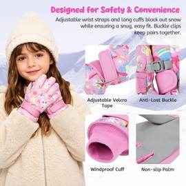 Winter Gloves for Kids Waterproof Boys Girls Snow Ski Gloves Toddler Snowboarding Gloves Windproof Pink S