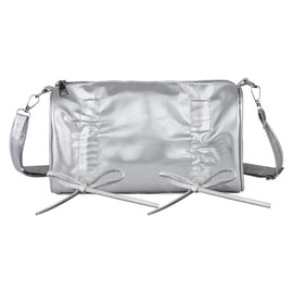 FuninCrea Womens Shoulder Bags Trendy Pillow-Shaped Faux Leather Crossbody Bags for Women with Zipper Bow Decoration (Silver)