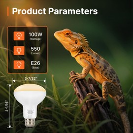 ALAMPEVER 2 Pack Reptile Heat Bulb, 100W Basking Light for Bearded Dragon, E26 Base, Durable Basking Bulb for Amphibian, Lizard, Snake, Tortoise, Gecko