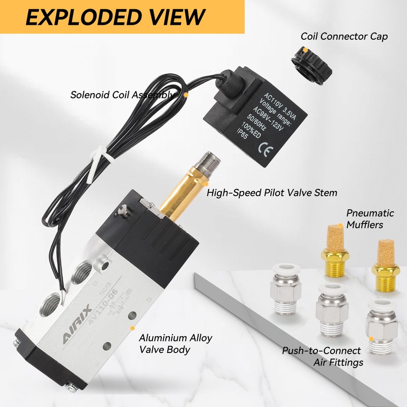 AIRIX 4V110-06 Pneumatic Solenoid Valve AC110V, 2 Position 5 Way,