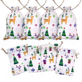 FINGOOO 12 Pieces Linen Jute Drawstring Gift Bag Pouches Burlap Bag Candy Pouch Snack Sack for Kids Xmas Party Favor