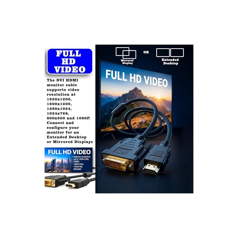 RKINC HDMI to DVI Cable 1.5M, Bi Directional DVI-D 24