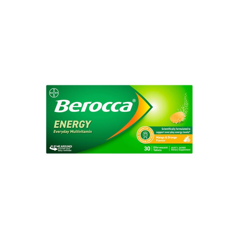 Berocca Energy Mango & Orange Effervescent Tablets 30 Pack