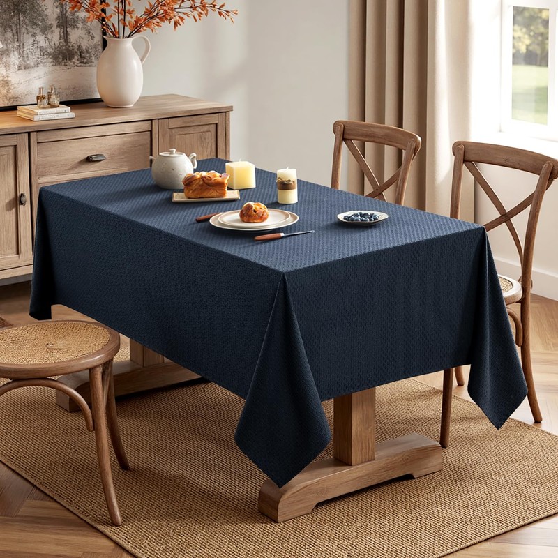 MIULEE Navy Linen Cotton Table Cloth Rectangle Tablecloth Waterproof Spillproof