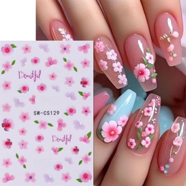 Flower Nail Art Stickers Spring Summer Nail Stickers for Nail Art Butterfly Bee Nail Decals Animal Flower Theme Self-Adhesive Nail Art Supplies Manicure Flower Stickers for Women Nail Decor 6 Sheet