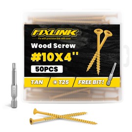 Wood Screws 4 Inch, FIXLINK Deck Screws #10 x 4, 50 PCS, Epoxy Coated, T25 Star Bit Above 1500 Hour Salt Spray Coating Outdoor Decking Screws Excellent Rust Resistant for Wood Fence, Tan