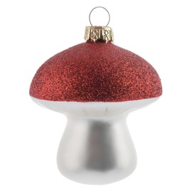 Karma, Christmas Hanging Ornament, Mushroom Glitter Top Glass Ornament 3.25" Red,Holiday Decoration, Christmas Tree Ornament