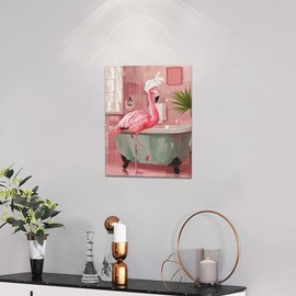 Flamingo Bathroom Decor Flamingo Wall Art Pink Flamingo in Bathtub Wall Art Flamingo Prints Pictures Bathroom Canvas Painting Modern Decorations Framed Artwork for Bathroom Toilet 12"x16"