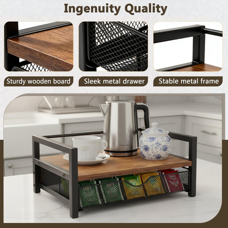 OIHYA Tea Bag Organizer with 6 Compartments Storage Drawer for