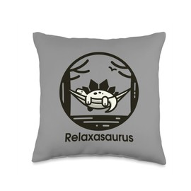 Playful Prehistoric Decor Chill-Out Dino Relaxasaurus Serene Dinosaur Illustration Throw Pillow, 16x16, Multicolor