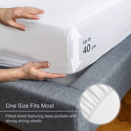 LuxClub Double Fitted Sheet Bedding with 45cm Depth, Extra Deep Soft Cooling Bed Sheets Microfiber Fabric Ease Care Soft & Comfortable Fade Resistant - White, Double