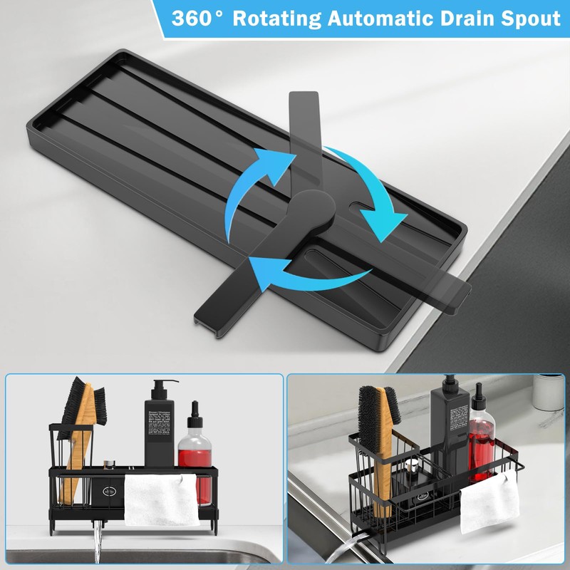 Woobroo Caddy Kitchen Organiser Sink Tidy with Detachable Drainage, carbon