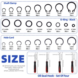 Glarks 499Pcs 8 Sizes Alloy Steel External Retaining Clip Rings Internal Circlips Snap Retaining Rings and Rubber O-Rings with Precision Hook and Pick Assortment Kit, Metric Size