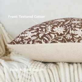 FIOUOVO Floral Throw Pillow Covers 18x18 Farmhouse Block Print Pillow Covers Decorative Pillow Covers Couch Pillows for Living Room Vintage Accent Sofa Pillows Set of 2, Brown