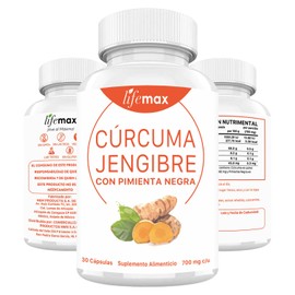 Cúrcuma y Jengibre con Pimienta Negra Para Mejor Absorción LIFEMAX | Suplemento Premium en Cápsulas Veganas Fácil de Digerir con Ingredientes Naturales