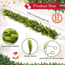 Daifunli 12 Pcs 5.6ft Artificial Christmas Garland Faux Spruce Pine Garlands Realistic Leaves Hanging Greenery Plant for Christmas Table Fireplace Wall Mantle Indoor Xmas Decor