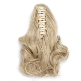 Long Short Claw Ponytail Hair Extension One Piece Cute Clip in on Ponytail Jaw/Claw Synthetic Straight Curly Hairpieces 12" Curly Ash Blonde mix Bleach Blonde
