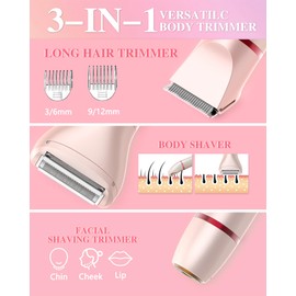 2025 Glow Aura Womens Shaver,Bikini Trimmer for Women 3-in-1 Body Shaver for Women IPX6 Waterproof Painless Electric Razors for Bikini Underarm Leg Arm Body Face,Vermilion Pink