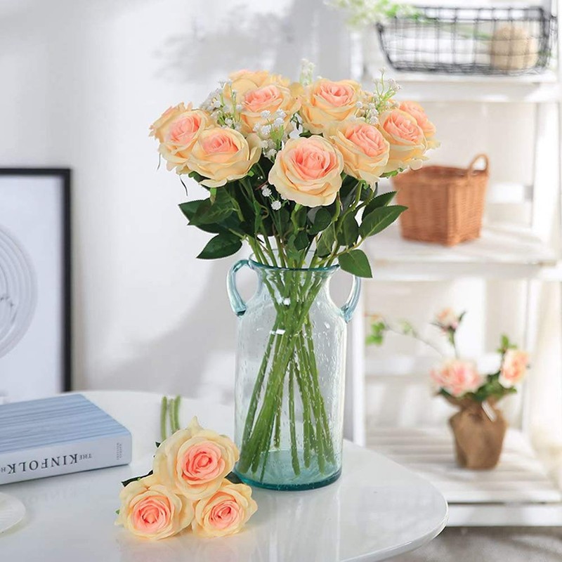 Justoyou Silk Artificial Rose Flowers Bridal Bouquet Flowers