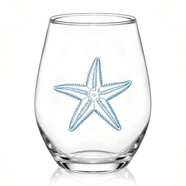 RZHV Starfish Ocean Themed Stemless Wine Glass, Wine Glass Gifts for Men Women Coastal Beach Lovers, Mothers Day Birthday Glassware Tumblers Gifts for Mother Wife Aunt Grandma Girlfriend BFF