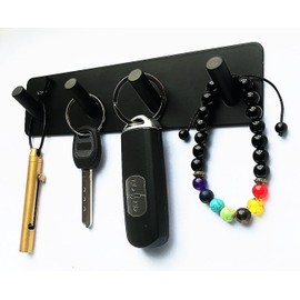 FULLINY Key Holder for Wall - Adhesive Key Hooks with 4 Hooks, Heavy Duty Stainless Steel, Black, No Screw Holes