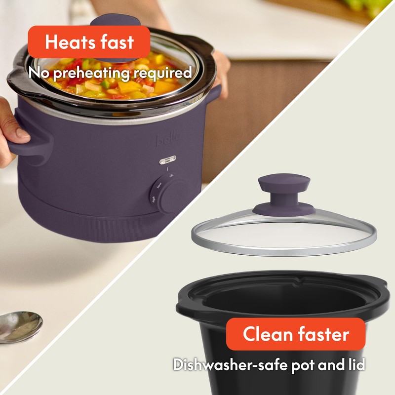 bella 1.5 Qt Slow Cooker with 3 Heat Manual Control,