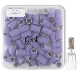 C & I Nail Sanding Bands 100 PCS Plus Upgrade Mandrel 1 PC, Nail Drill Bits for Acrylic Gel Nails Remove, Natural Nails Buffer for Nail Prep and Nail Shiner (Purple, #150 Middle)