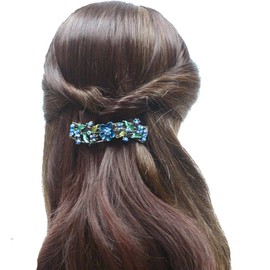 JCGY Medium Size Barrette Flower and Butterfly Sparkling Crystal Hand Painted Hair Clip for Women U86900-2blue