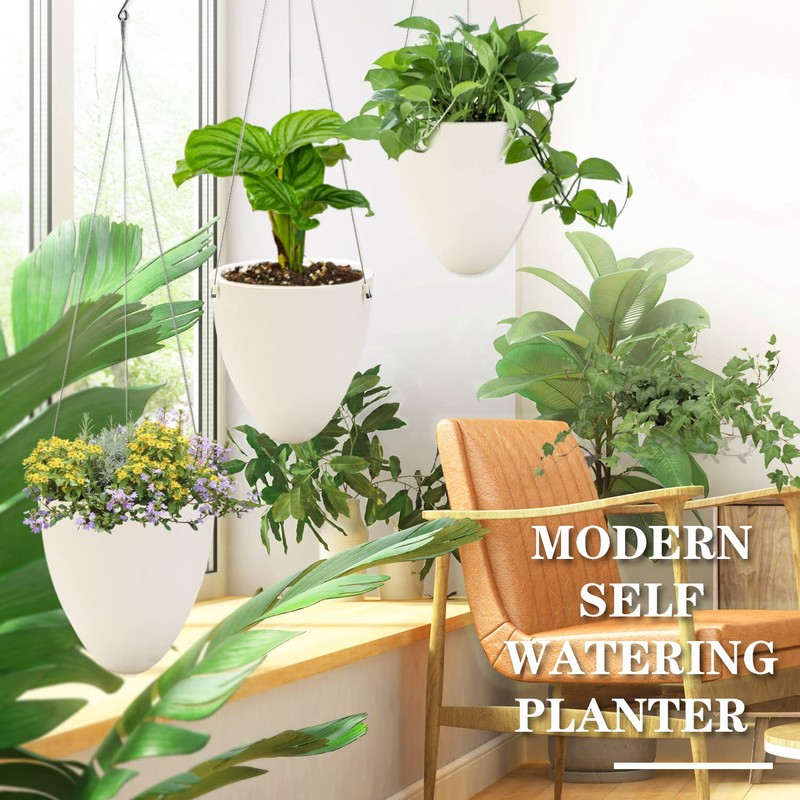 Sungmor 3 Pack Self Watering Hanging Planters, Unique Eggshell Shape