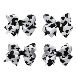 4PCS Cow Print Hair Bows Clips for Baby Girls Women Cowgirl Moo Cow Bowknot Party Hair Accessories 3 Inch