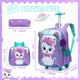ZBAOGTW Rolling Backpack for Girls Cute Kids Rolling Backpack with Lunch Bag Kids Backpack with Wheels for School Backpacks for Elementary with Lunch Box Pencil Case Trolley Luggage