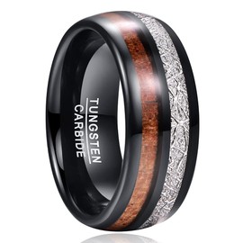 Cloyo Men's Black 8 mm Engagement Ring with Imitation Meteorite Koa Wood Ring Tungsten Carbide Wedding Ring Comfort Fit Size 54 (17.2) to 67 (21.3), Tungsten