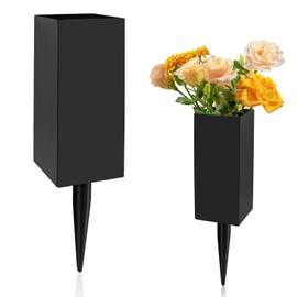 Cemetery Vases for Grave, Metal Cemetery Grave Flower Vase with Stake, Memorial Grave Markers, Graveside Decor Sign for Grave Garden Outdoor Yard