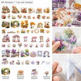 2 Pack Garden Courtyard Theme Scrapbooking Stickers Collage Decorative Paper One Side Pattern Vintage Flower Butterfly Junk Journal Photo Album Background Card Making (Mia)