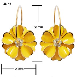 Navachi 18k Gold Plated Enamel Flower Crystal Hoop Earrings(Dia. 3cm), Metal Glass Rhinestone, crystal