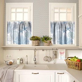 Llylumty Coastal Curtain Valance Treatment Tires,Nautical Summer Starfish Coral Shells Blue Beach Kitchen Window Curtain Valance 3 Piece Rod Pocket Home Decor Treatment Tires 54x18in+27x24in x2