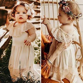 fioukiay Toddler Girl-Wedding-Princess-Maxi-Dress Boho Off Shoulder Lace Ruffle Dress Gowns Holiday Dresses (Off White/Beige, 4/5T)