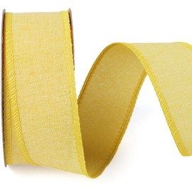 LaRibbons Yellow Linen Wired Ribbon, 1 1/2 Inch x 12 Yard Continuous, Burlap Wired Ribbon for Spring Easter Wreaths, Bow Crafts, Gift, Tree Decoration, Home Decor