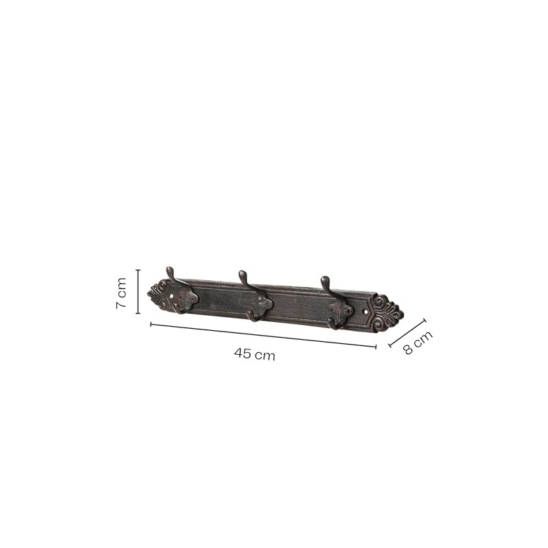 Annastore Solid Cast Iron Hook Rack 3 Hooks L 45
