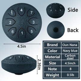 Oun Nana Rain Drum for Outside Garden, 4.5 Inches 8 Notes Steel Tongue Drum Sound Healing Instruments for Adults Kids, Rain Chimes Musical Education Entertainment Meditation Chakra Yoga Gifts, Blue