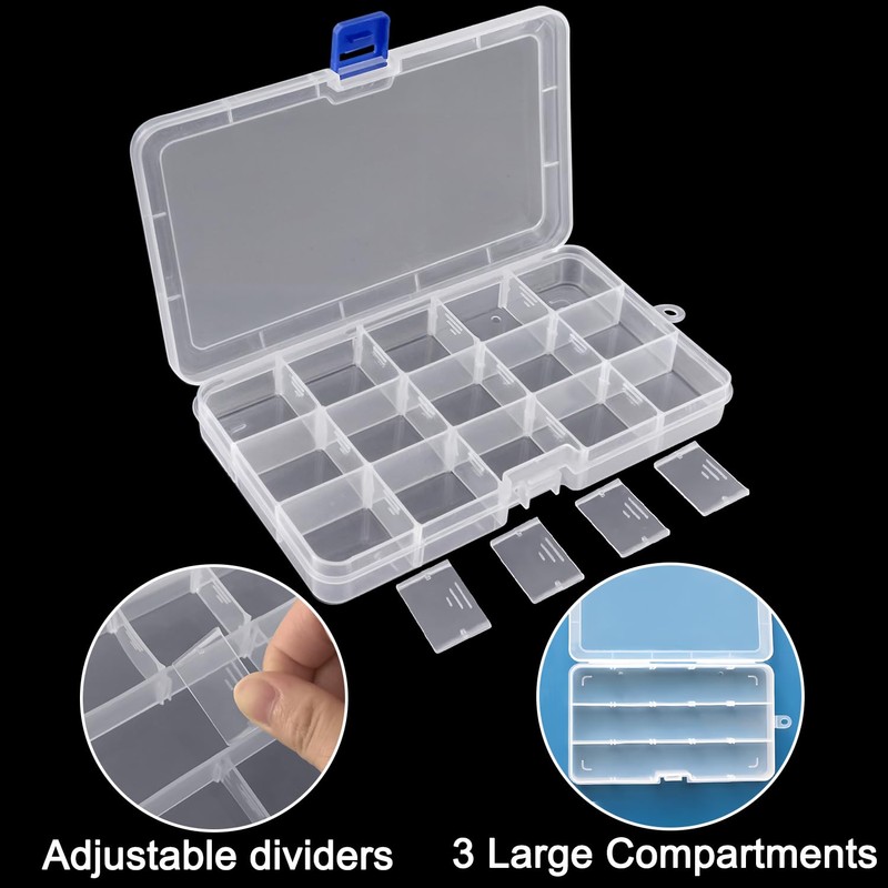 DARUITE 15 Grids Craft Storage Boxes with Compartments, Plastic Bead