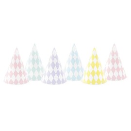 Inevitable Pastel Paper Party Hats, Set of 6, Mixed Colours, 16 cm Height, 10 cm Diameter