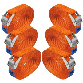 Lashing Strap Tension Strap Fastening Strap Clamp Fastening Strap Orange – Maximum Load 250 kg DIN EN 12195-2, Pack of 6, 2.5 cm x 2.5 m