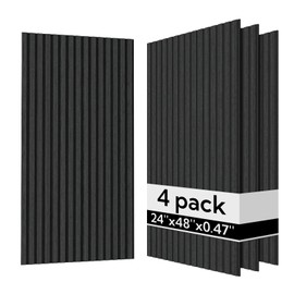Olanglab Acoustic Wood Wall Panels 4 Pack, Sound Dampening Wood Slat Wall Panels 23.6" x 47.2", Matte Black