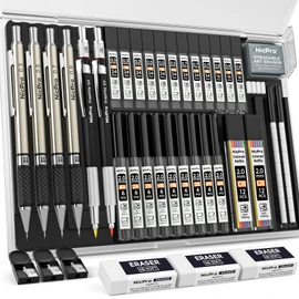 Nicpro 37PCS Art Mechanical Pencil Set, 4 PCS Metal Drafting Pencil 0.3mm & 0.5 mm & 0.7 mm & 0.9 mm & 2 PCS 2mm Lead Holder (6B 4B 2B HB 2H 4H) For Sketching Drawing With 20 Tube Lead Refills Case