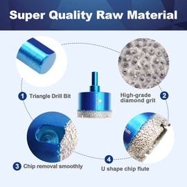 Dry Diamond Core Drill Bit Set,BRSCHNITT 2pcs 2 Inch (50mm) Diamond Hole Saw Core Drill Bit with Triangle Shank for Porcelain Tile Ceramic Stone Granite Marble