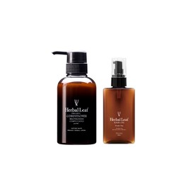[Set of 2] Herbal Leaf Conditioner Hair Oil Set, Made in Japan (Conditioner 300ml, Hair Oil, 3.4 fl oz (100 ml)