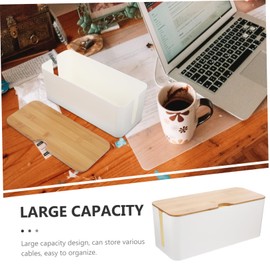 CAXUSD Cord Organizer Box Bamboo Lid Stylish Cable Management for Home Office School Detachable Design for Easy Cleaning Elegant Storage Holder for Cords Power Strips for Desk Use