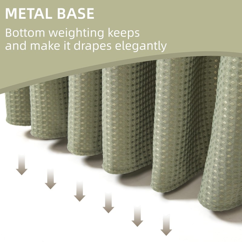 Baires Bath Sage Green Shower Curtain, 256GSM Heavy Duty Waffle
