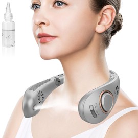 Neck Fans Portable Rechargeable,4000Mah Neck Fan with Mist Spray,Bladeless Folding Fans that Blow Cold Air,Leafless Hanging USB-C Battery Operated Neck Coolers for Hot Weather Father's Day Gifts
